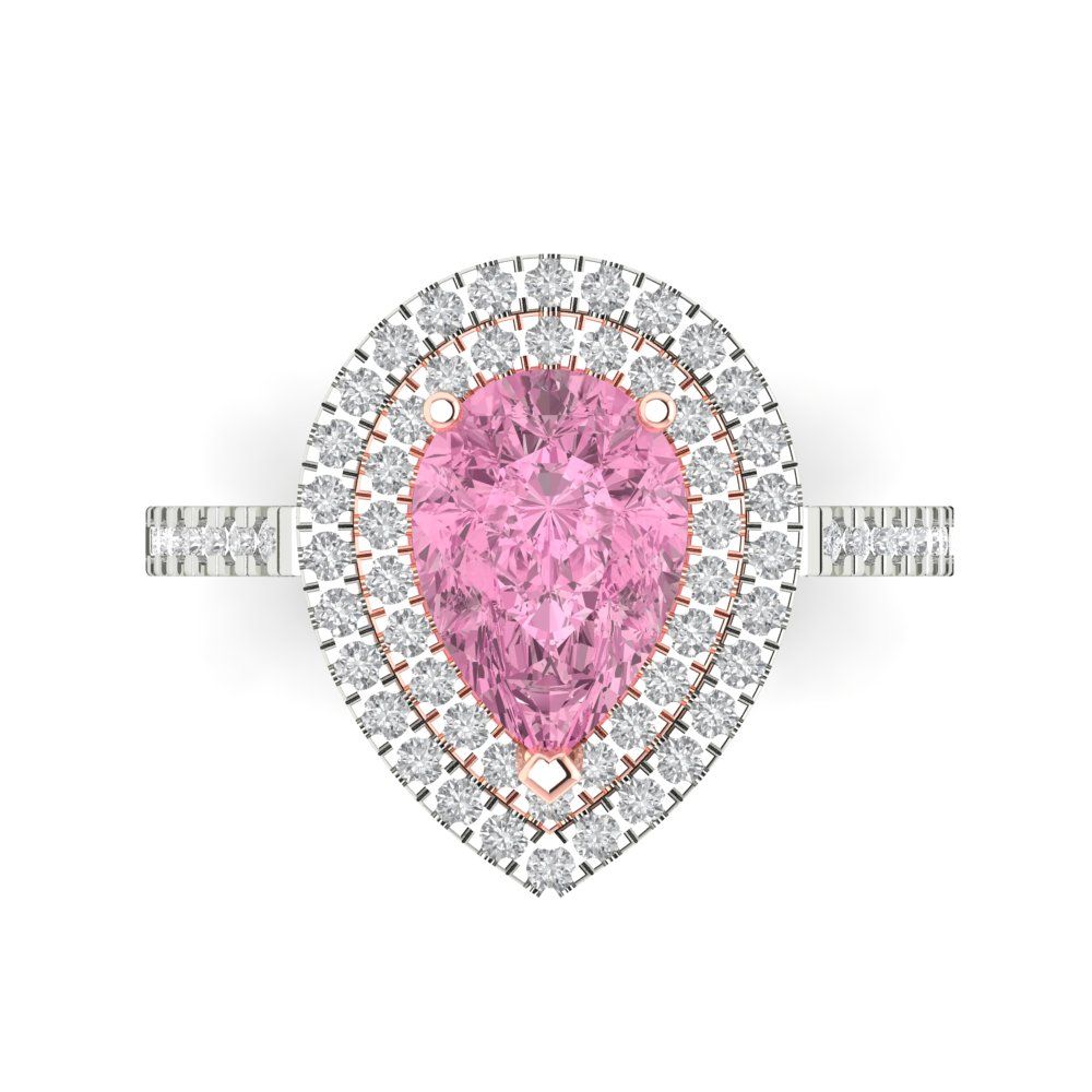 2.48 cttw Zirconia Simulated Pink Diamond Hidden Halo Engagement Ring - Solid White/Rose Gold (VVS1, Pear Cut,10X7mm )