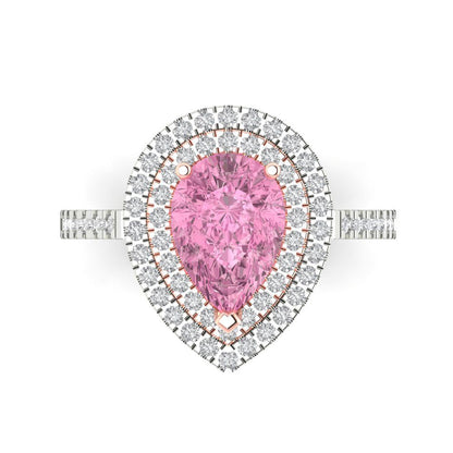 2.48 cttw Zirconia Simulated Pink Diamond Hidden Halo Engagement Ring - Solid White/Rose Gold (VVS1, Pear Cut,10X7mm )