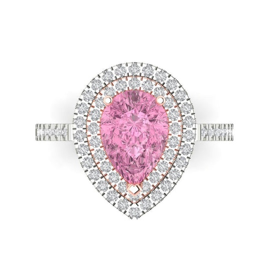 2.48 cttw Zirconia Simulated Pink Diamond Hidden Halo Engagement Ring - Solid White/Rose Gold (VVS1, Pear Cut,10X7mm )