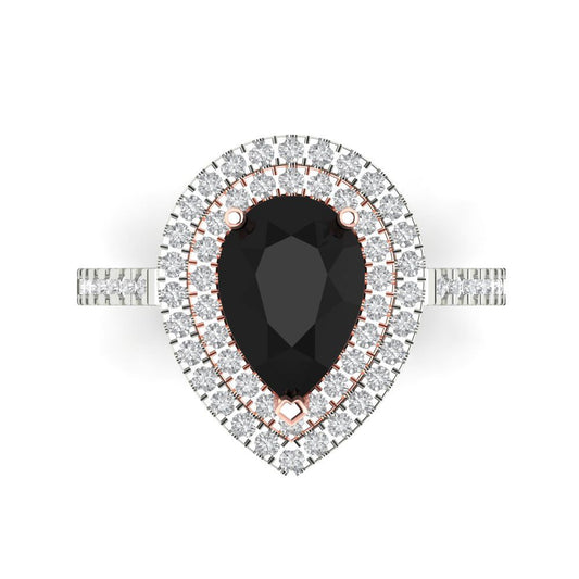 2.48 cttw Natural Onyx Hidden Halo Engagement Ring - Solid White/Rose Gold (VVS1, Pear Cut,10X7mm )