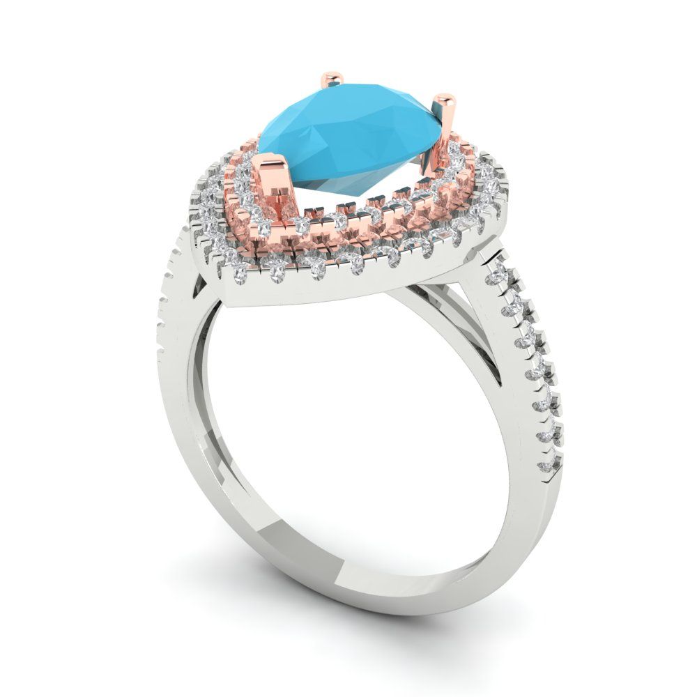 2.48 cttw Simulated Turquoise Hidden Halo Engagement Ring - Solid White/Rose Gold (VVS1, Pear Cut,10X7mm )