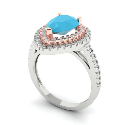 2.48 cttw Simulated Turquoise Hidden Halo Engagement Ring - Solid White/Rose Gold (VVS1, Pear Cut,10X7mm )