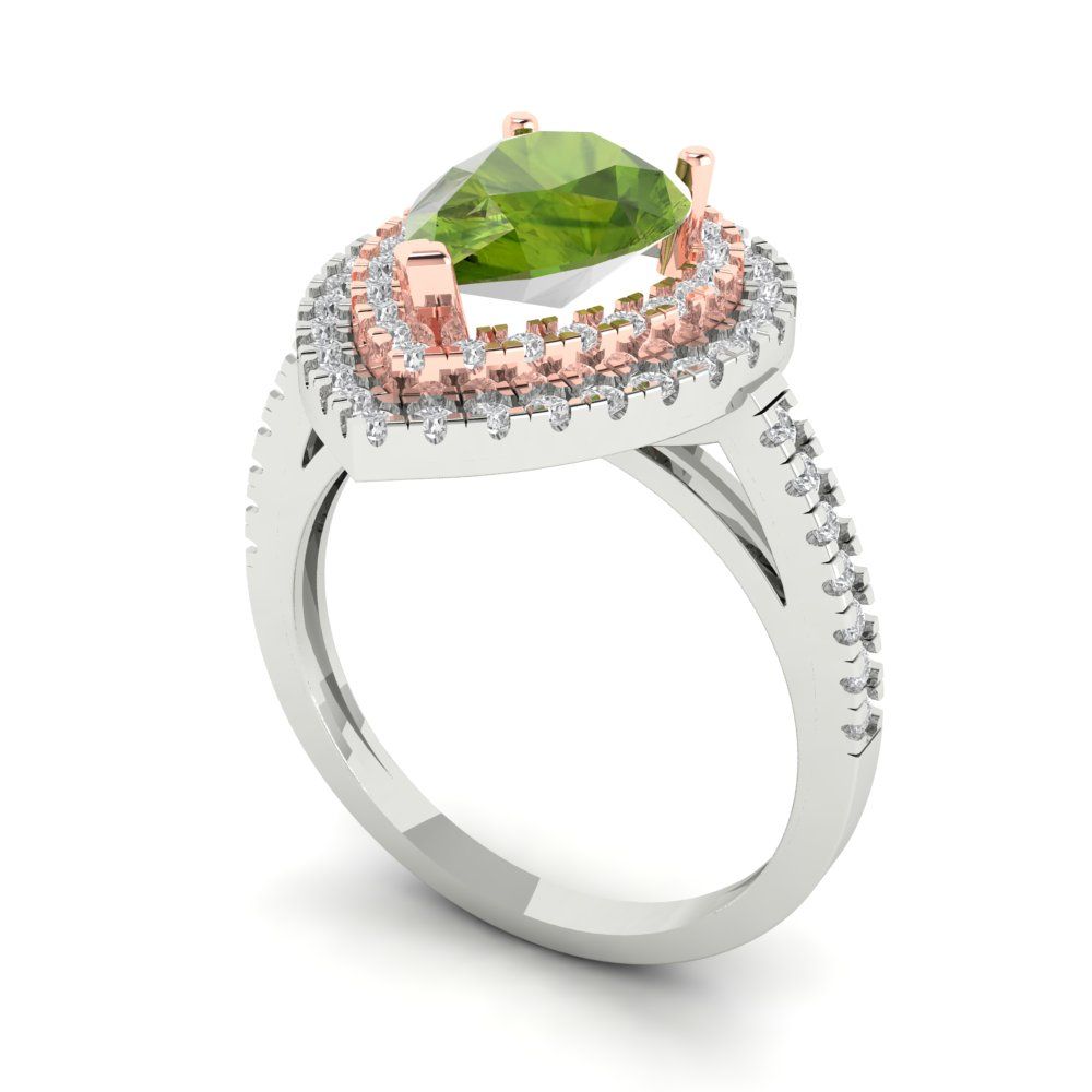 2.48 cttw Natural Peridot Hidden Halo Engagement Ring - Solid White/Rose Gold (VVS1, Pear Cut,10X7mm )