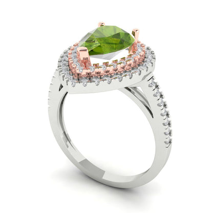 2.48 cttw Natural Peridot Hidden Halo Engagement Ring - Solid White/Rose Gold (VVS1, Pear Cut,10X7mm )