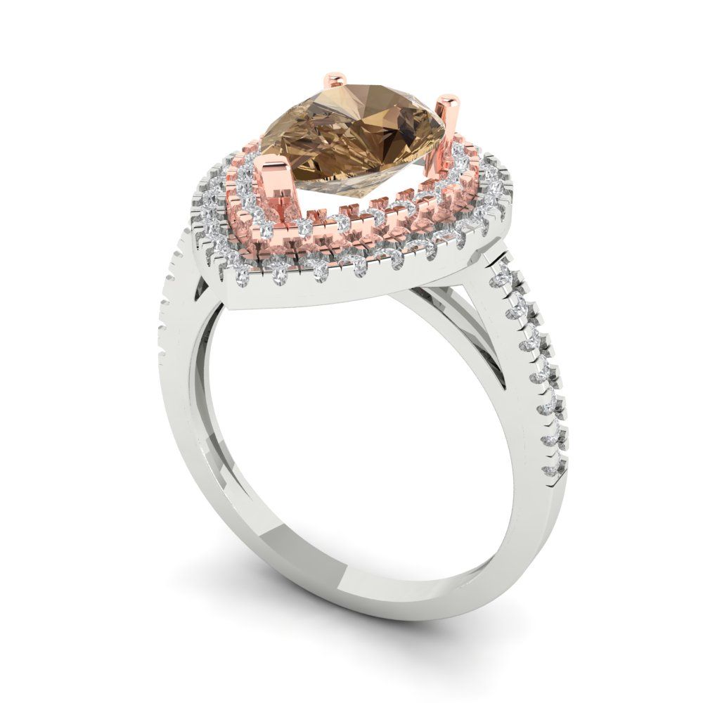 2.48 cttw Zirconia Simulated Champagne Diamond Hidden Halo Engagement Ring - Solid White/Rose Gold (VVS1, Pear Cut,10X7mm )