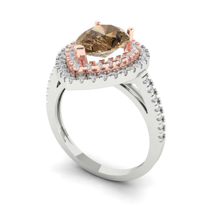 2.48 cttw Zirconia Simulated Champagne Diamond Hidden Halo Engagement Ring - Solid White/Rose Gold (VVS1, Pear Cut,10X7mm )