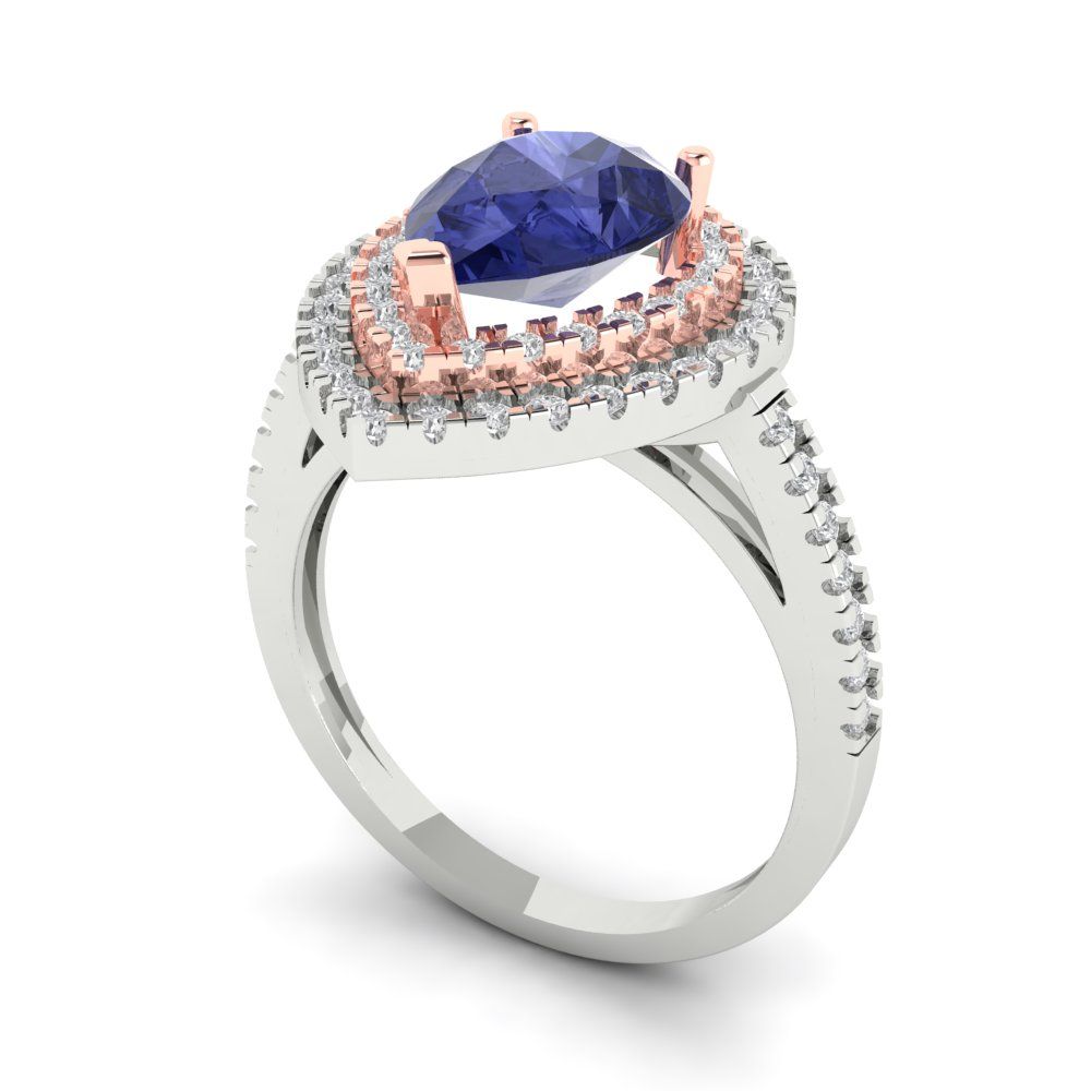 2.48 cttw Simulated Tanzanite Hidden Halo Engagement Ring - Solid White/Rose Gold (VVS1, Pear Cut,10X7mm )