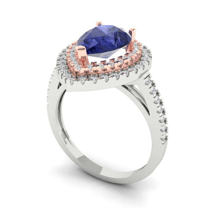 2.48 cttw Simulated Tanzanite Hidden Halo Engagement Ring - Solid White/Rose Gold (VVS1, Pear Cut,10X7mm )