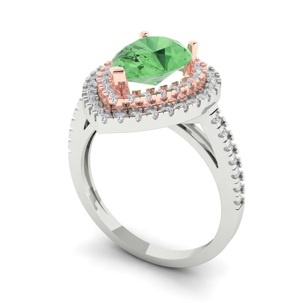 2.48 cttw Zirconia Simulated Green Diamond Hidden Halo Engagement Ring - Solid Gold (VVS1, Pear Cut,10X7mm )