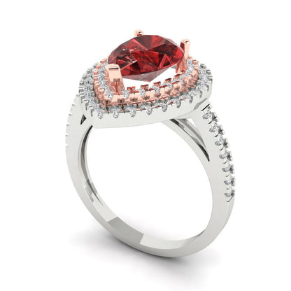 2.48 cttw Natural Garnet Hidden Halo Engagement Ring - Solid White/Rose Gold (VVS1, Pear Cut,10X7mm )