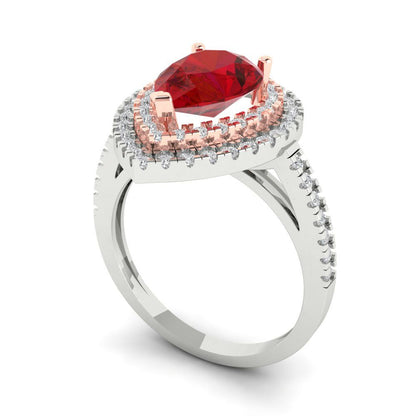 2.48 cttw Simulated Ruby Hidden Halo Engagement Ring - Solid White/Rose Gold (VVS1, Pear Cut,10X7mm )