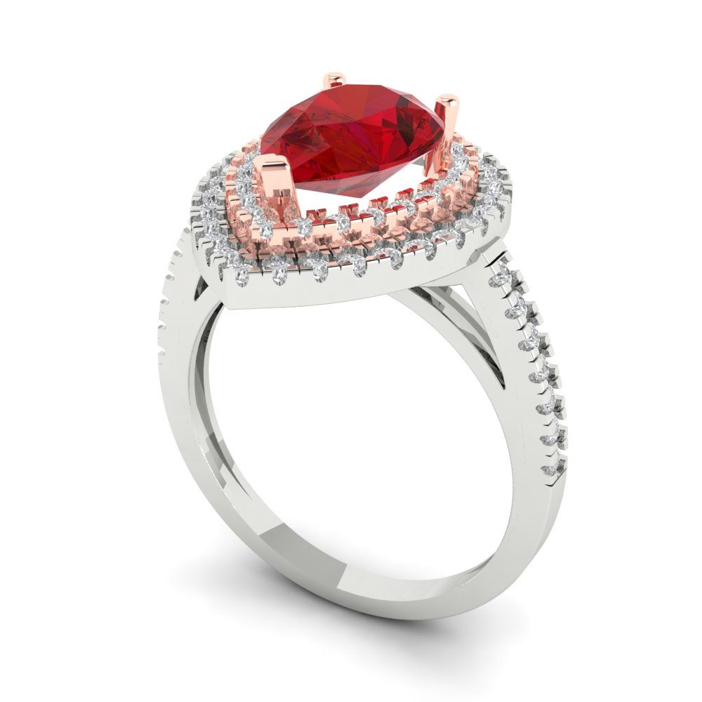 2.48 cttw Simulated Pink Tourmaline Hidden Halo Engagement Ring - Solid White/Rose Gold (VVS1, Pear Cut,10X7mm )