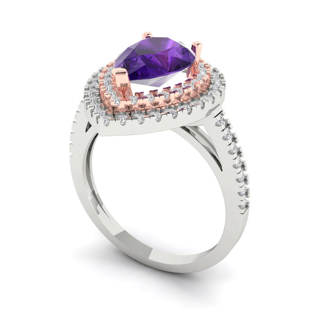 2.48 cttw Natural Amethyst Hidden Halo Engagement Ring - Solid White/Rose Gold (VVS1, Pear Cut,10X7mm )