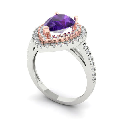 2.48 cttw Natural Amethyst Hidden Halo Engagement Ring - Solid White/Rose Gold (VVS1, Pear Cut,10X7mm )