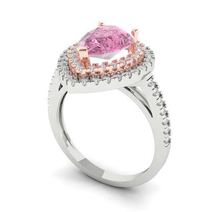 2.48 cttw Zirconia Simulated Pink Diamond Hidden Halo Engagement Ring - Solid White/Rose Gold (VVS1, Pear Cut,10X7mm )
