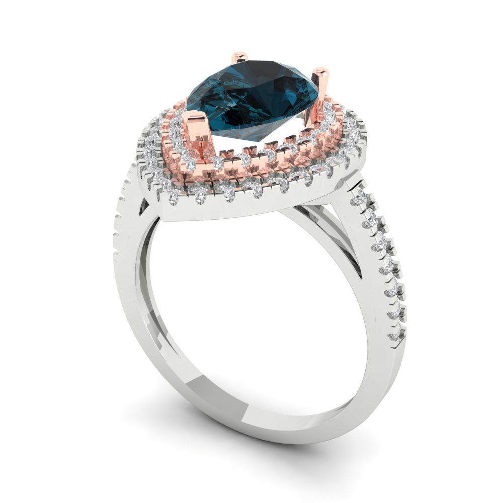 2.48 cttw Natural London Blue Topaz Hidden Halo Engagement Ring - Solid White/Rose Gold (VVS1, Pear Cut,10X7mm )