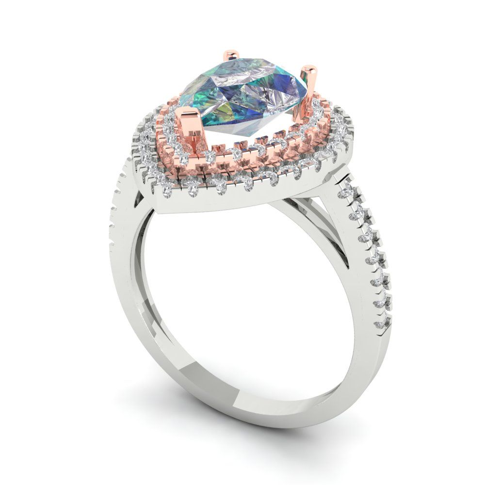 2.48 cttw Blue Moissanite Hidden Halo Engagement Ring - Solid White/Rose Gold (VVS1, Pear Cut,10X7mm )
