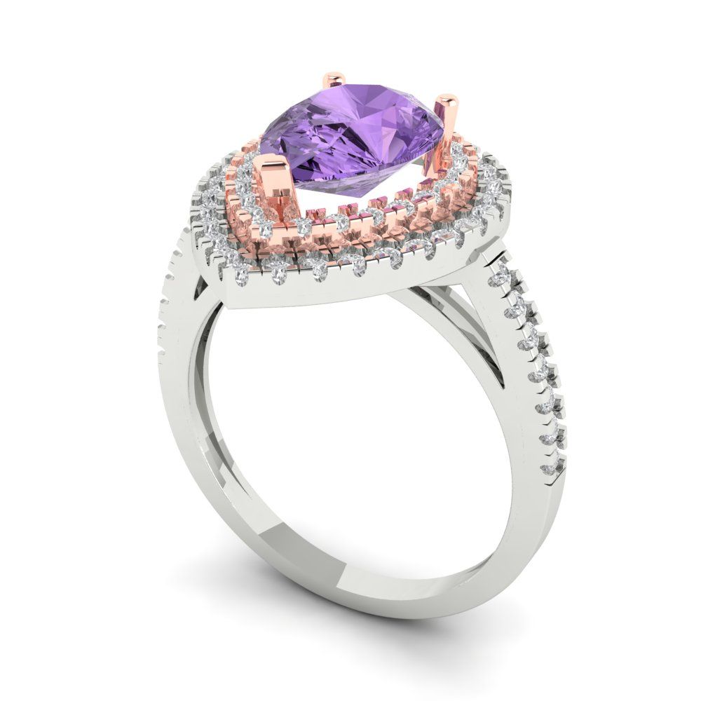 2.48 cttw Simulated Alexandrite Hidden Halo Engagement Ring - Solid White/Rose Gold (VVS1, Pear Cut,10X7mm )