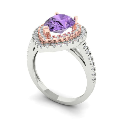 2.48 cttw Simulated Alexandrite Hidden Halo Engagement Ring - Solid White/Rose Gold (VVS1, Pear Cut,10X7mm )
