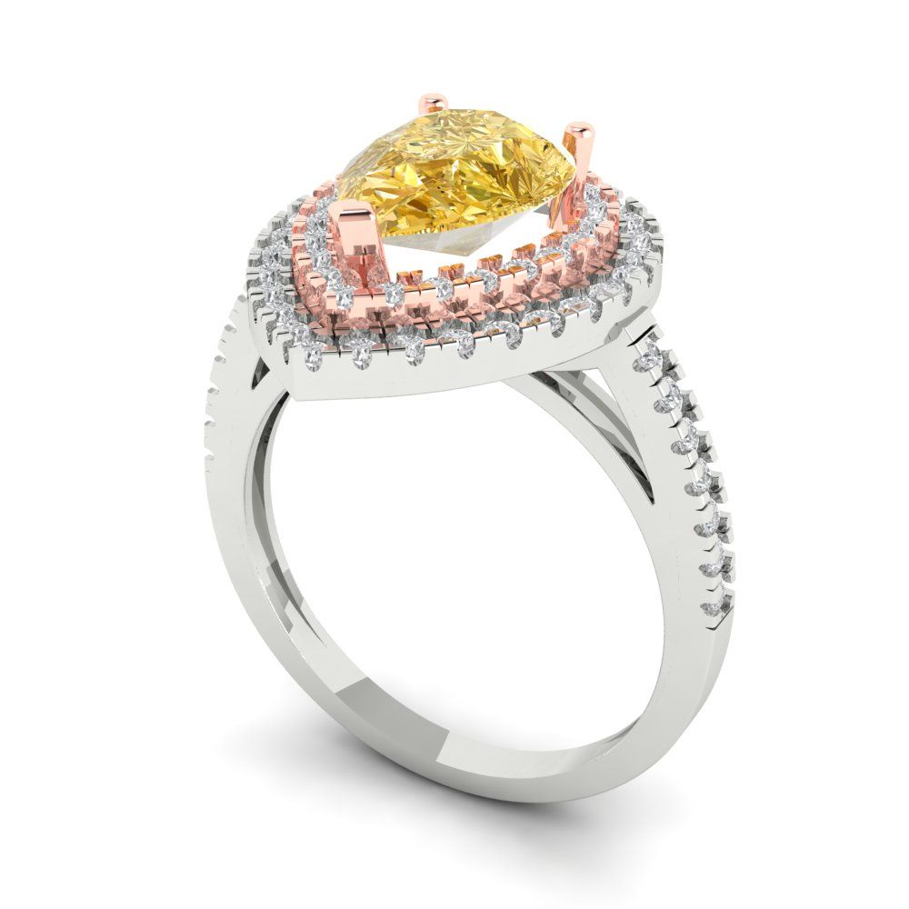 2.48 cttw Yellow Moissanite Hidden Halo Engagement Ring - Solid White/Rose Gold (VVS1, Pear Cut,10X7mm )