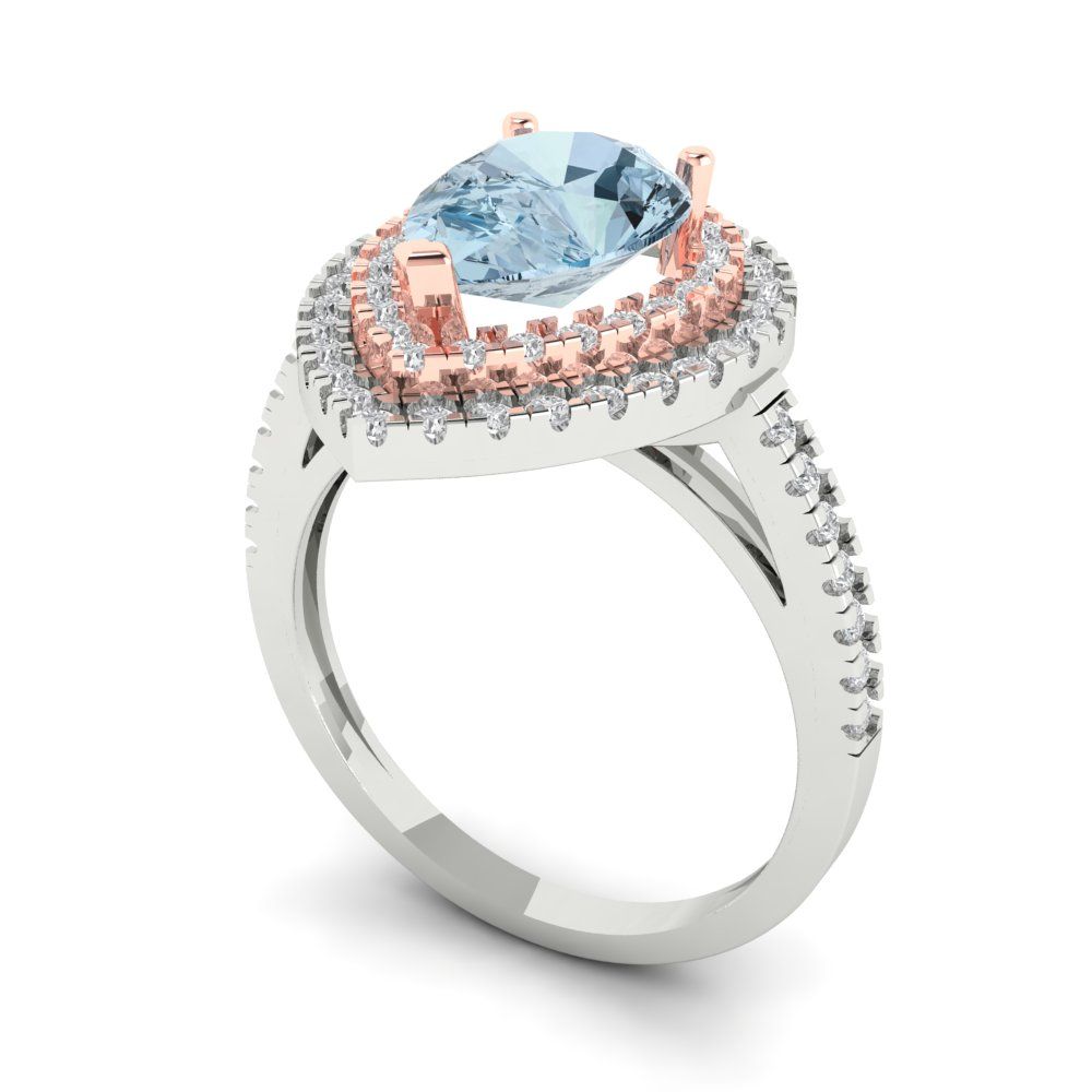 2.48 cttw Zirconia Simulated Blue Diamond Hidden Halo Engagement Ring - Solid White/Rose Gold (VVS1, Pear Cut,10X7mm )