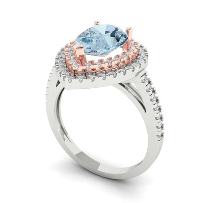 2.48 cttw Natural Swiss Blue Topaz Hidden Halo Engagement Ring - Solid White/Rose Gold (VVS1, Pear Cut,10X7mm )