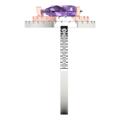 2.48 cttw Simulated Alexandrite Hidden Halo Engagement Ring - Solid White/Rose Gold (VVS1, Pear Cut,10X7mm )
