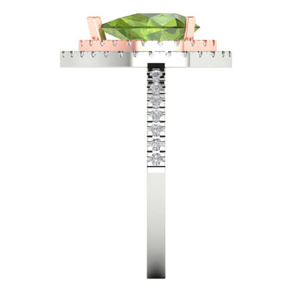 2.48 cttw Natural Peridot Hidden Halo Engagement Ring - Solid White/Rose Gold (VVS1, Pear Cut,10X7mm )