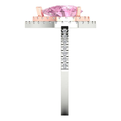 2.48 cttw Zirconia Simulated Pink Diamond Hidden Halo Engagement Ring - Solid White/Rose Gold (VVS1, Pear Cut,10X7mm )