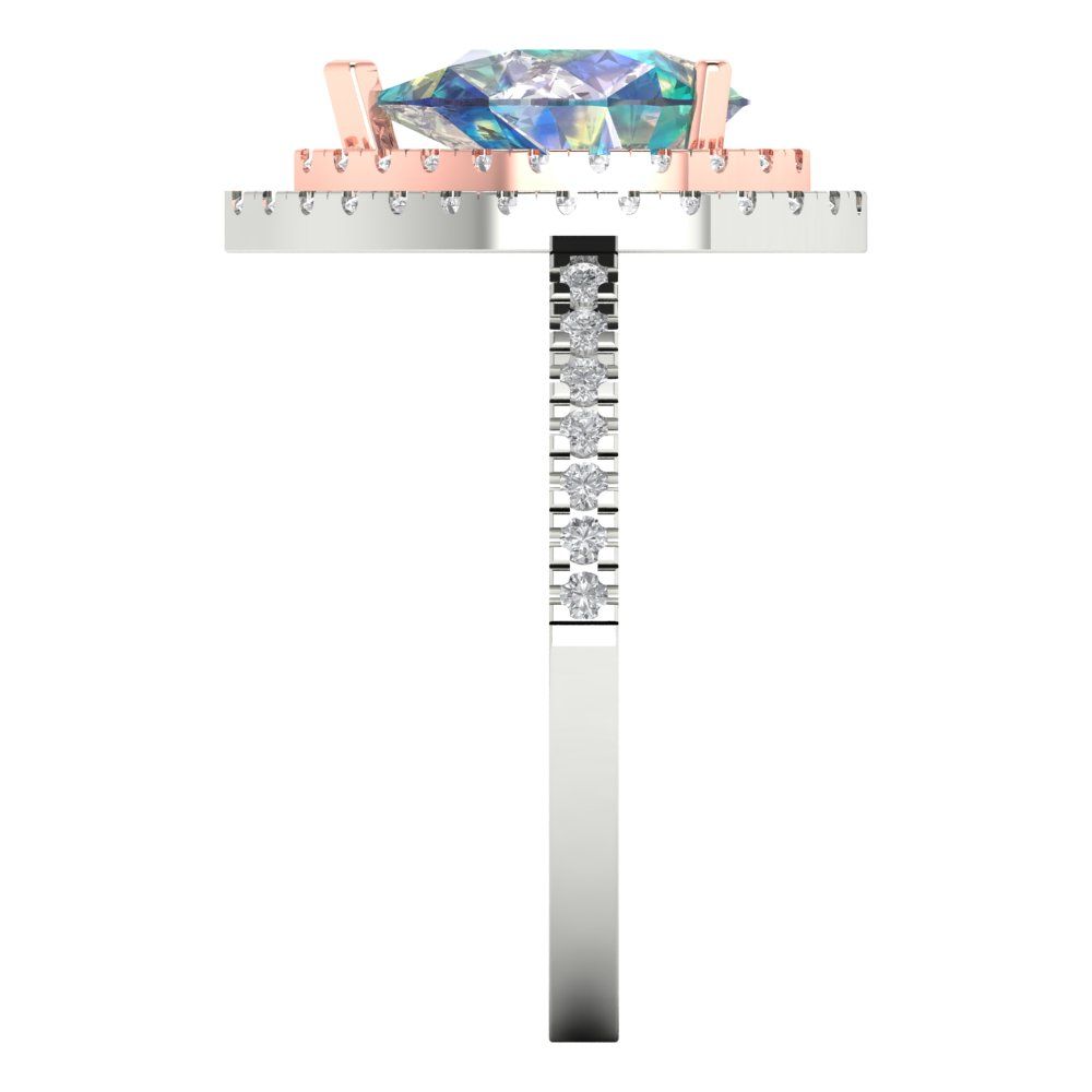 2.48 cttw Blue Moissanite Hidden Halo Engagement Ring - Solid White/Rose Gold (VVS1, Pear Cut,10X7mm )