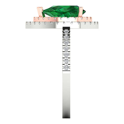 2.48 cttw Simulated Emerald Hidden Halo Engagement Ring - Solid White/Rose Gold (VVS1, Pear Cut,10X7mm )