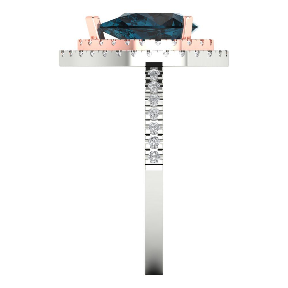 2.48 cttw Natural London Blue Topaz Hidden Halo Engagement Ring - Solid White/Rose Gold (VVS1, Pear Cut,10X7mm )