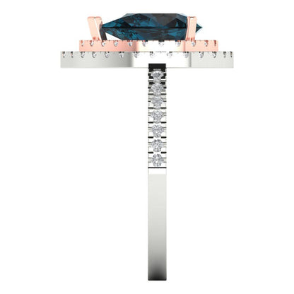 2.48 cttw Natural London Blue Topaz Hidden Halo Engagement Ring - Solid White/Rose Gold (VVS1, Pear Cut,10X7mm )