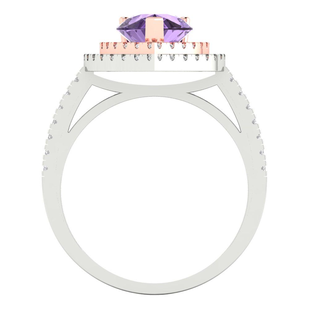2.48 cttw Simulated Alexandrite Hidden Halo Engagement Ring - Solid White/Rose Gold (VVS1, Pear Cut,10X7mm )