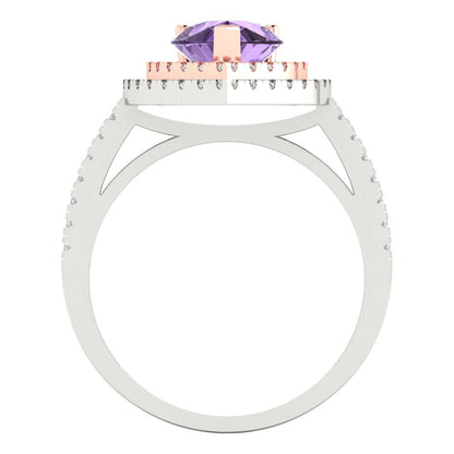 2.48 cttw Simulated Alexandrite Hidden Halo Engagement Ring - Solid White/Rose Gold (VVS1, Pear Cut,10X7mm )
