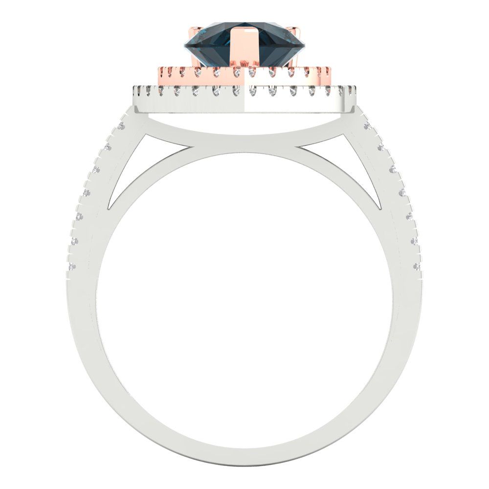 2.48 cttw Natural London Blue Topaz Hidden Halo Engagement Ring - Solid White/Rose Gold (VVS1, Pear Cut,10X7mm )