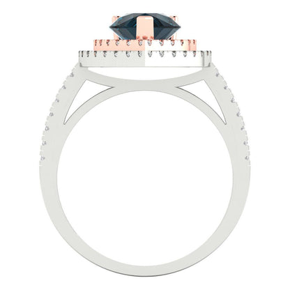 2.48 cttw Natural London Blue Topaz Hidden Halo Engagement Ring - Solid White/Rose Gold (VVS1, Pear Cut,10X7mm )