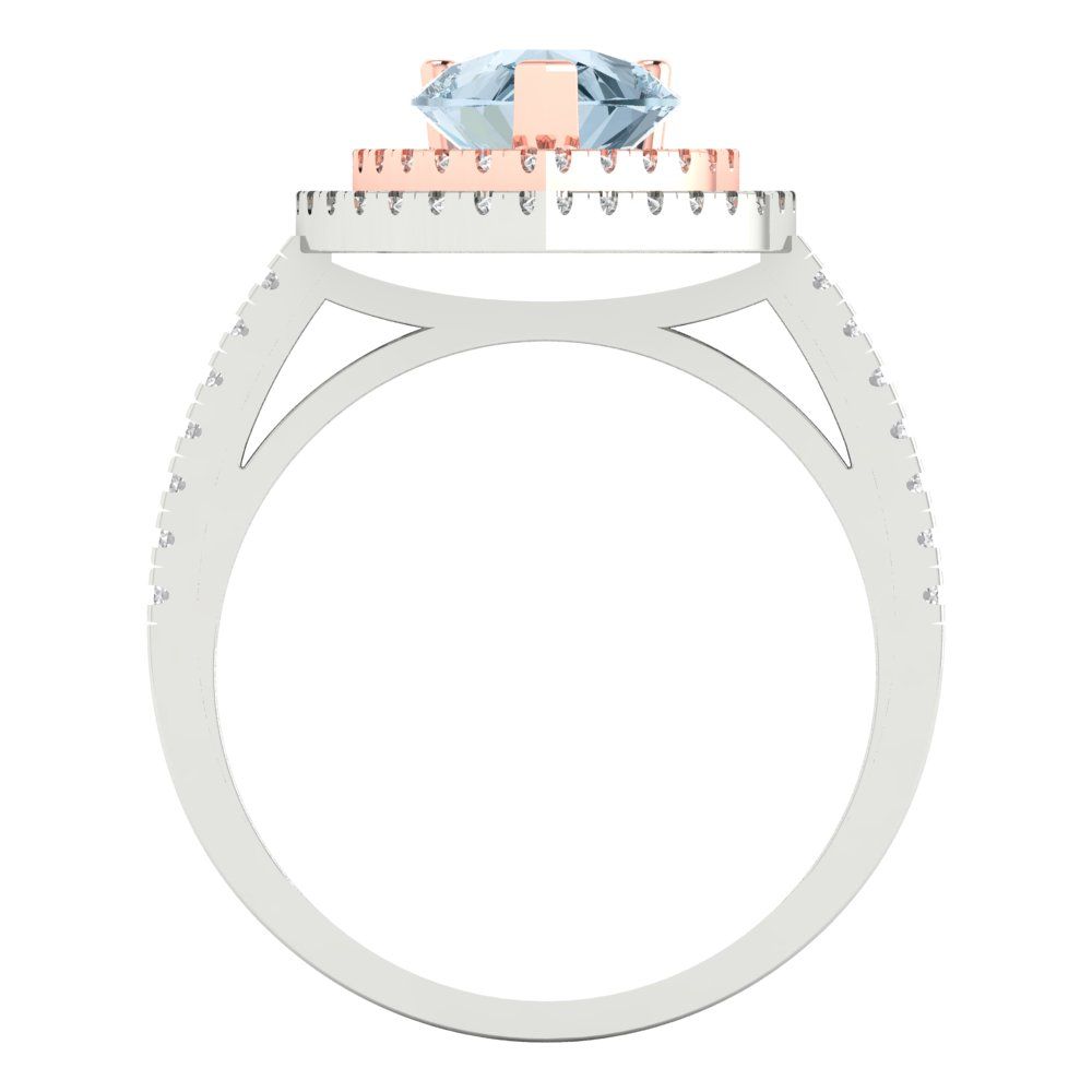 2.48 cttw Zirconia Simulated Blue Diamond Hidden Halo Engagement Ring - Solid White/Rose Gold (VVS1, Pear Cut,10X7mm )