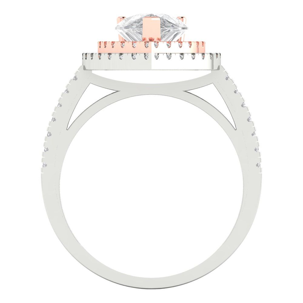 2.48 cttw White Sapphire Hidden Halo Engagement Ring - Solid White/Rose Gold (VVS1, Pear Cut,10X7mm )