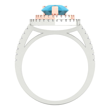 2.48 cttw Simulated Turquoise Hidden Halo Engagement Ring - Solid White/Rose Gold (VVS1, Pear Cut,10X7mm )