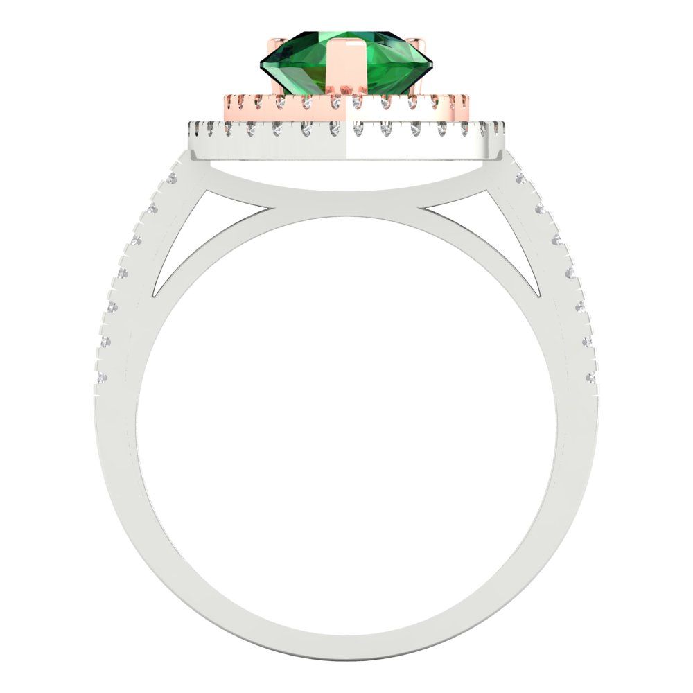 2.48 cttw Simulated Emerald Hidden Halo Engagement Ring - Solid White/Rose Gold (VVS1, Pear Cut,10X7mm )