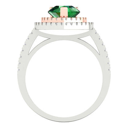 2.48 cttw Simulated Emerald Hidden Halo Engagement Ring - Solid White/Rose Gold (VVS1, Pear Cut,10X7mm )