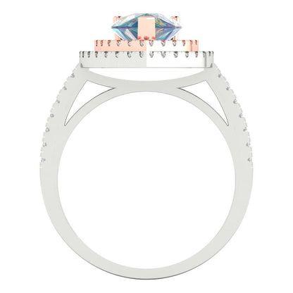 2.48 cttw Blue Moissanite Hidden Halo Engagement Ring - Solid White/Rose Gold (VVS1, Pear Cut,10X7mm )