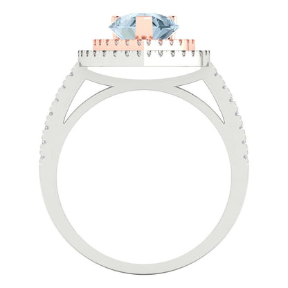 2.48 cttw Natural Aquamarine Hidden Halo Engagement Ring - Solid Gold (Pear Cut,10X7mm )