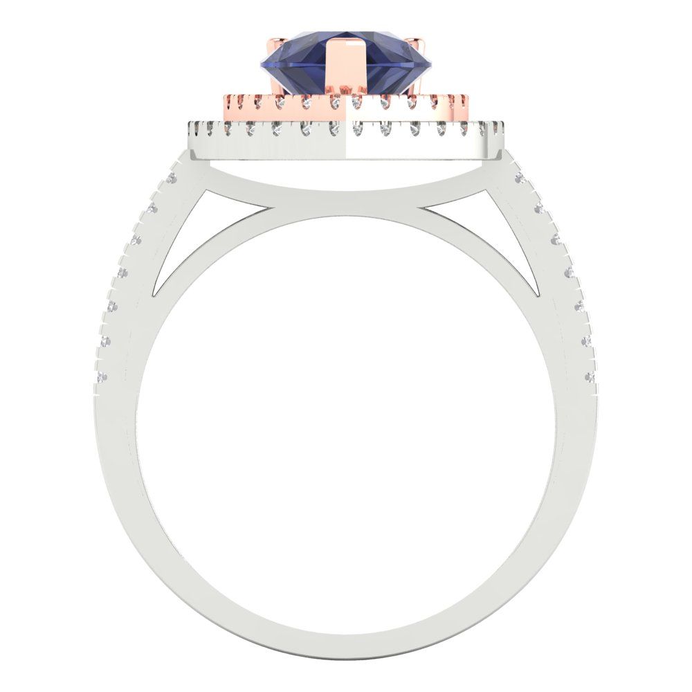 2.48 cttw Simulated Blue Sapphire Hidden Halo Engagement Ring - Solid White/Rose Gold (VVS1, Pear Cut,10X7mm )