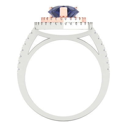 2.48 cttw Simulated Blue Sapphire Hidden Halo Engagement Ring - Solid White/Rose Gold (VVS1, Pear Cut,10X7mm )