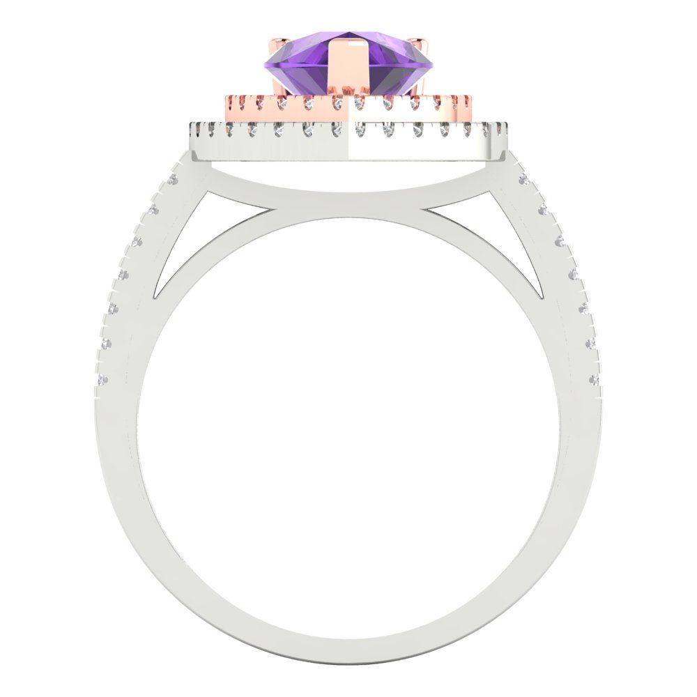 2.48 cttw Natural Amethyst Hidden Halo Engagement Ring - Solid White/Rose Gold (VVS1, Pear Cut,10X7mm )
