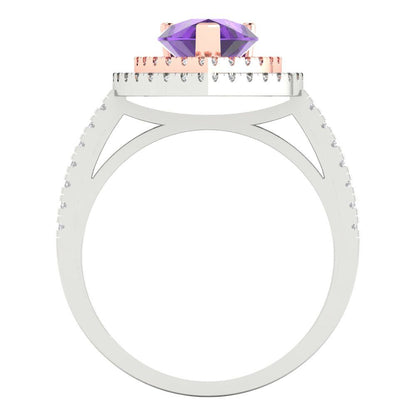 2.48 cttw Natural Amethyst Hidden Halo Engagement Ring - Solid White/Rose Gold (VVS1, Pear Cut,10X7mm )