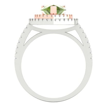 2.48 cttw Natural Peridot Hidden Halo Engagement Ring - Solid White/Rose Gold (VVS1, Pear Cut,10X7mm )