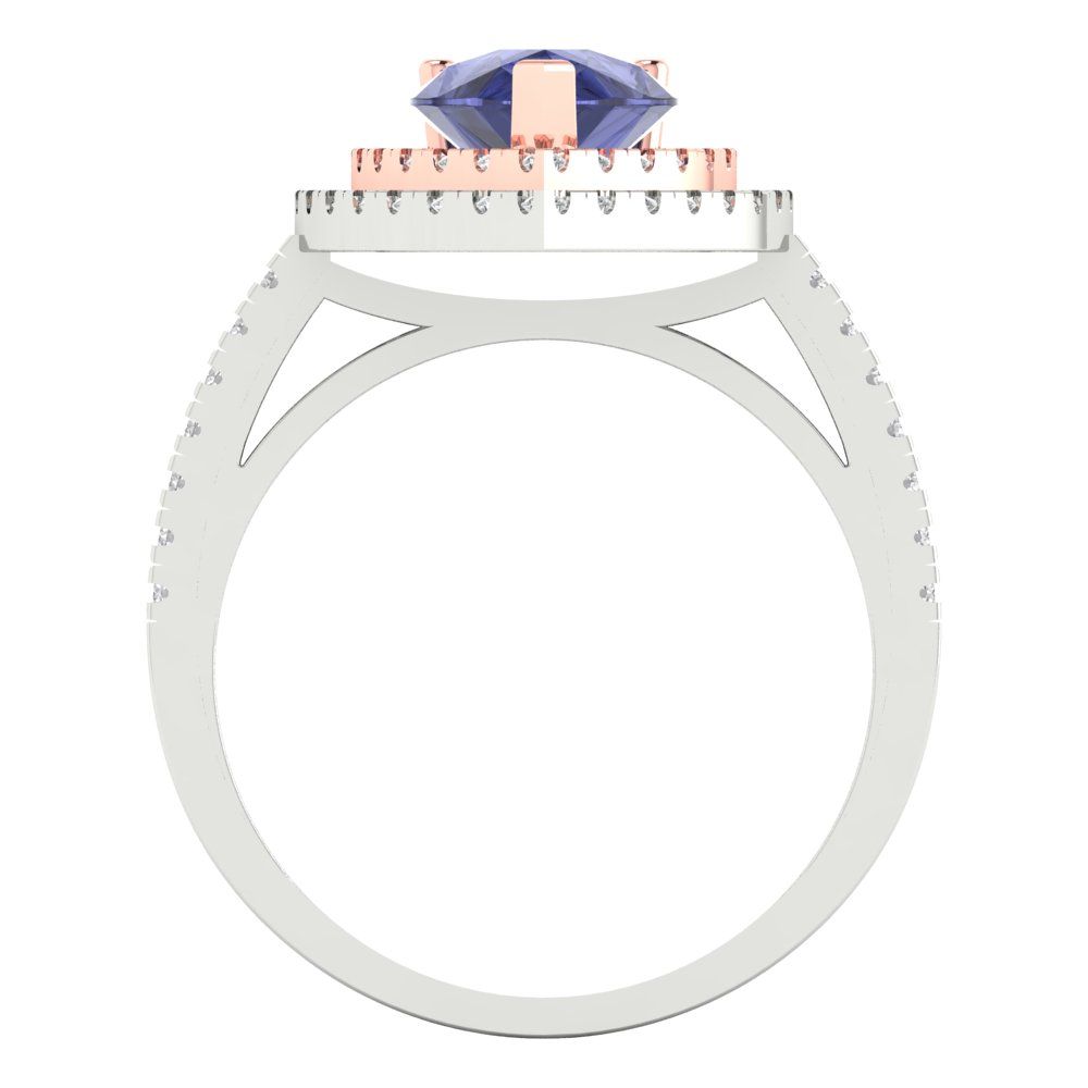 2.48 cttw Simulated Tanzanite Hidden Halo Engagement Ring - Solid White/Rose Gold (VVS1, Pear Cut,10X7mm )